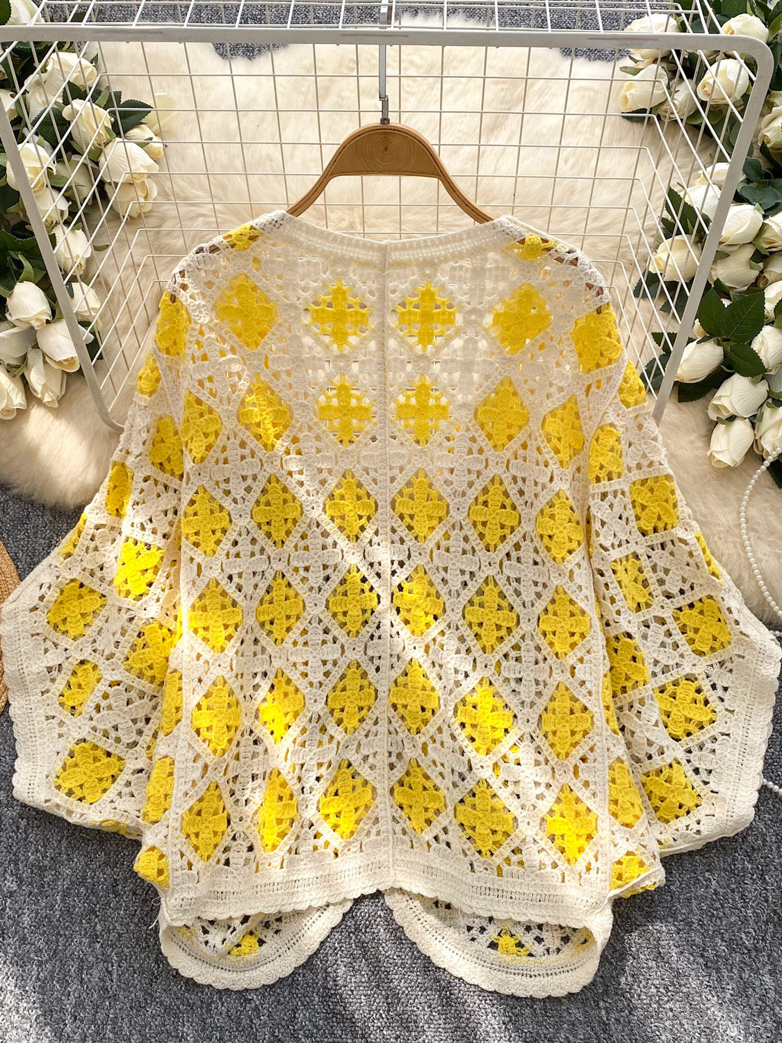 Coat Women's Hollow Crocheted Knitted Batwing Sleeve Top Shawl
