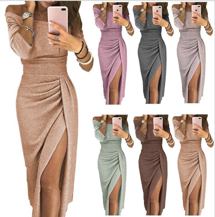 Shimmering Sheath Dress With A Keyhole Neckline And Side Slit For Women