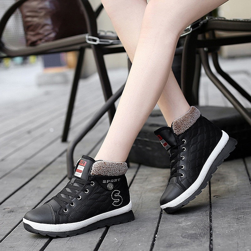 Leather High-waist Velvet Warm Flat-bottomed Middle School Short Boots