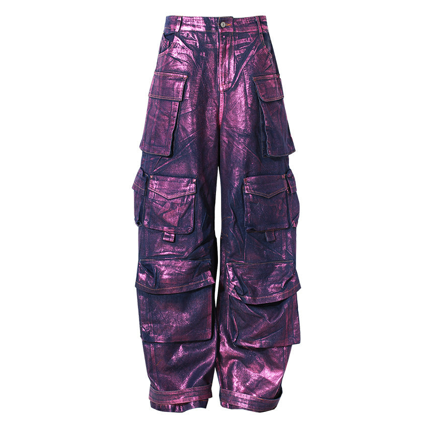 Women's Fashionable Purple Bronzing Casual Jeans
