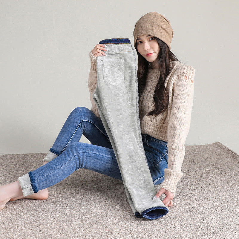 Fleece Padded Denim High Waist Tights