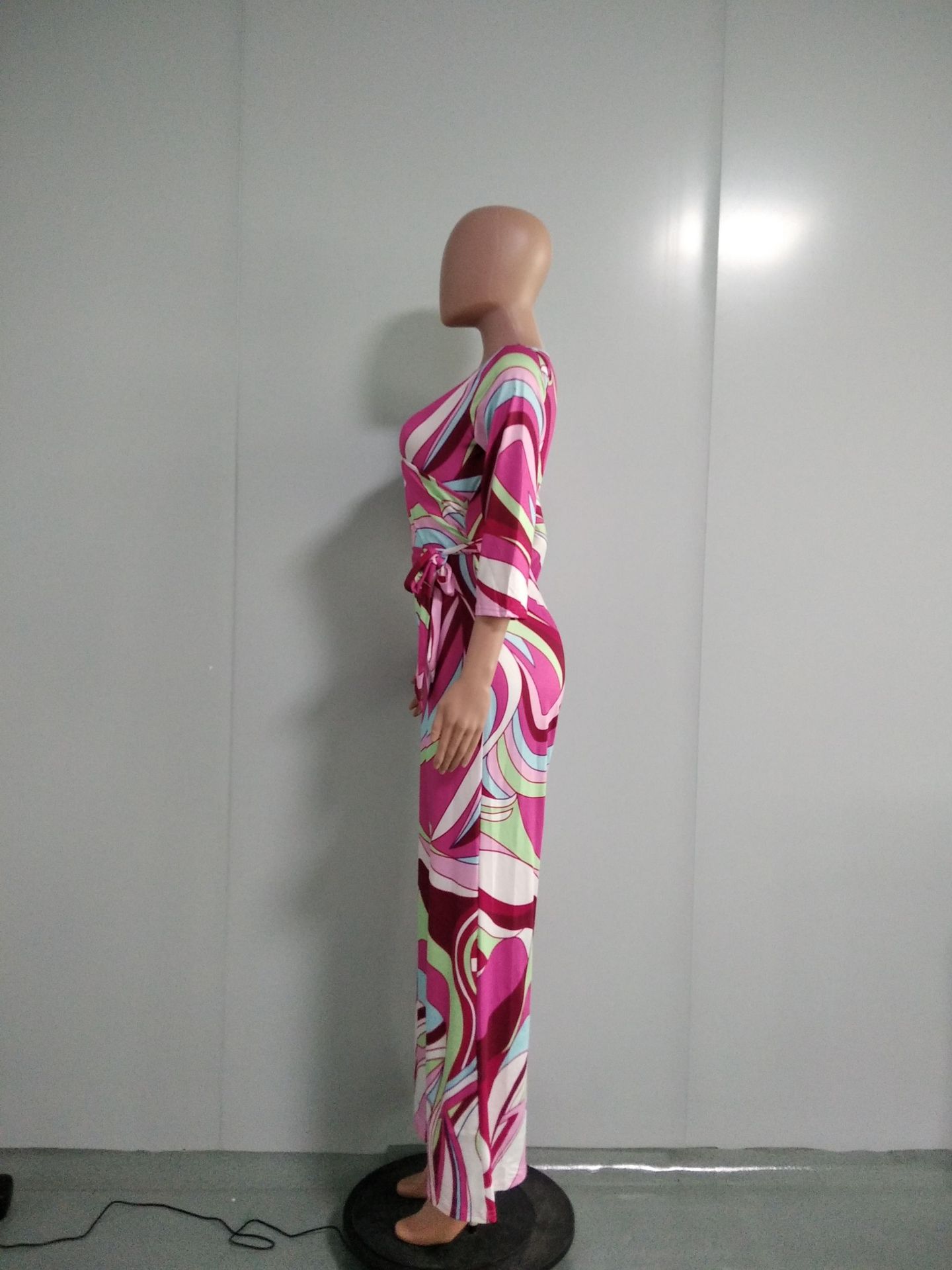 Women's V-Neck Long Sleeve Print Jumpsuit