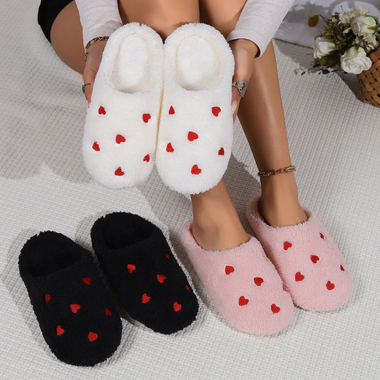 Women's Non-slip Thick-soled Heart Toe Cap Fluffy Slippers