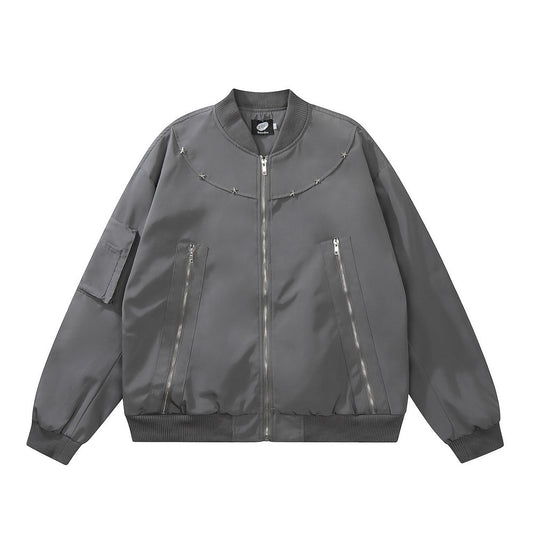 American Functional Jacket Spring And Autumn Zipper Design Stitching Workwear Baseball Uniform