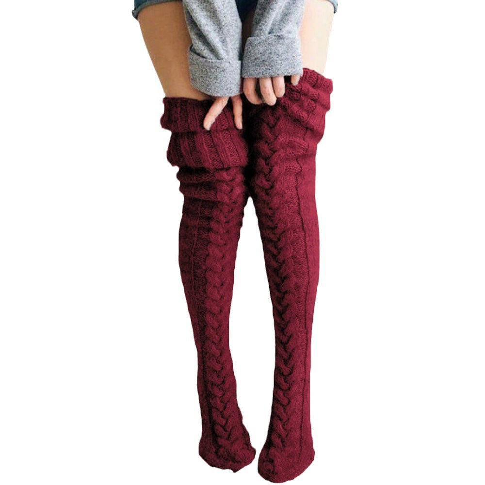 Solid Color Over Knee Stockings Bunching Socks Thick