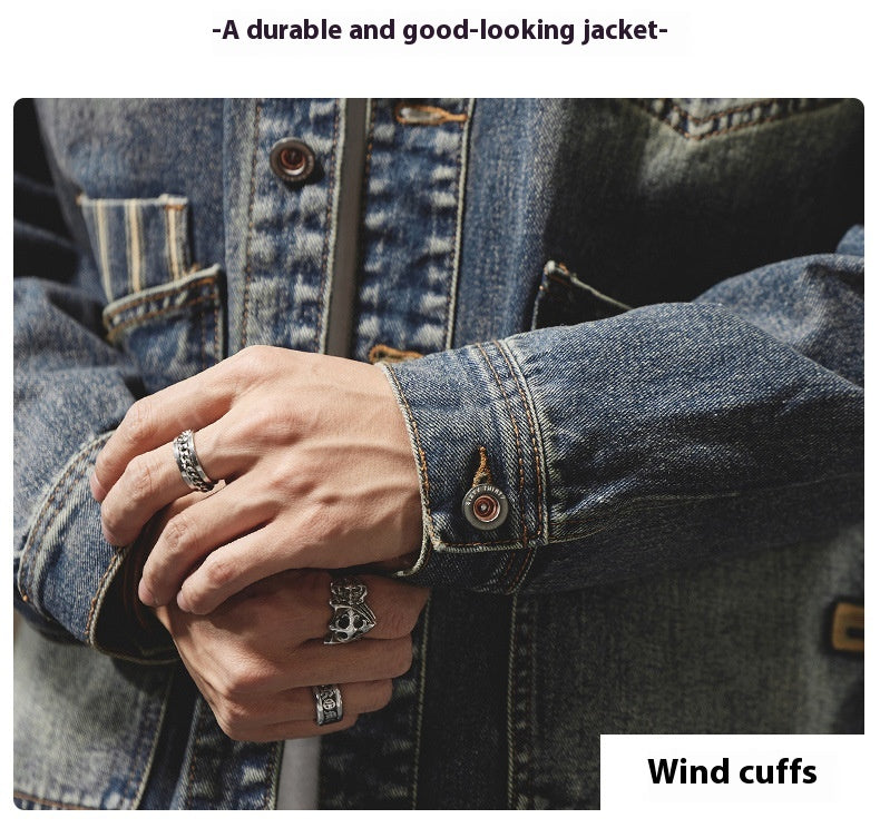 American Retro Embroidered Denim Coat Men's Jacket