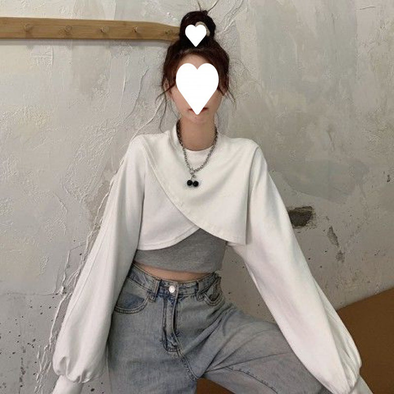 Irregular Short Long-sleeved Sweater Women's Vest Two-piece Set