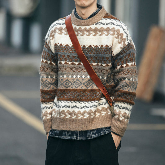 Ny etnisk stil farve sweater mænd løs