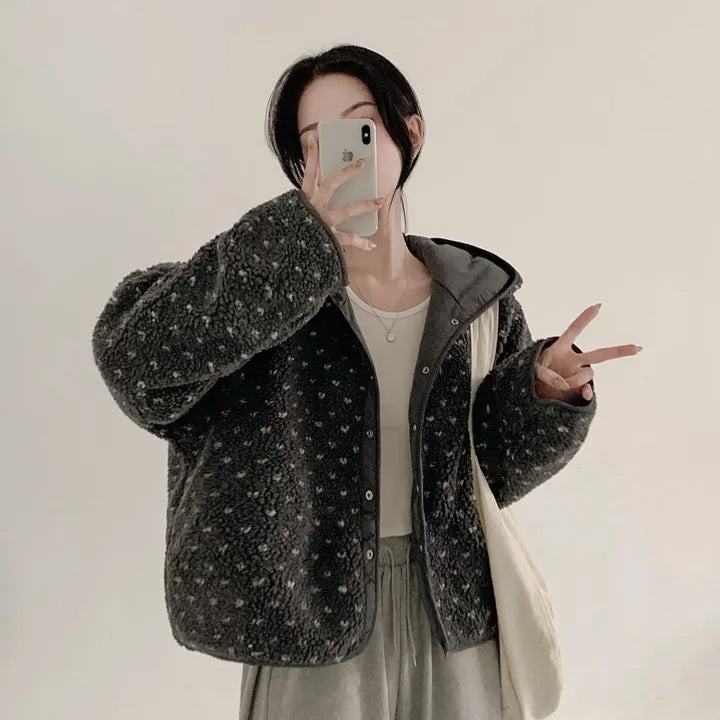 Thickened Double-sided Printed Cotton Hooded Coat For Women