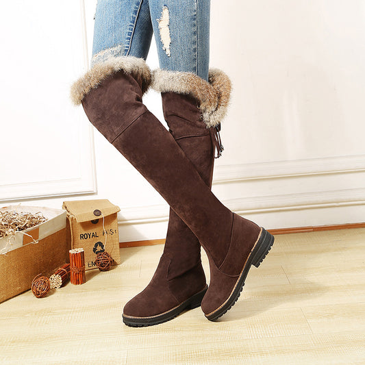 Autumn And Winter Simple Plus Size 40-44 Suede Over The Knee Student Women's Boots
