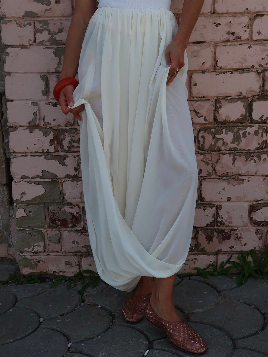 New Stylish Street-Ready Tulip Pleated Draped Split Midi Skirt