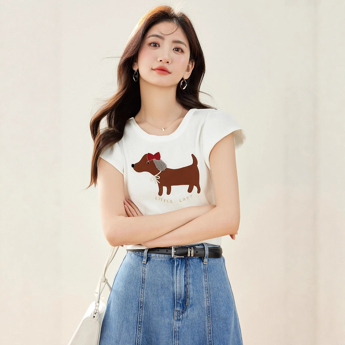 Puppy Printed Batwing Sleeve Waistcoat Casual Sleeveless Top