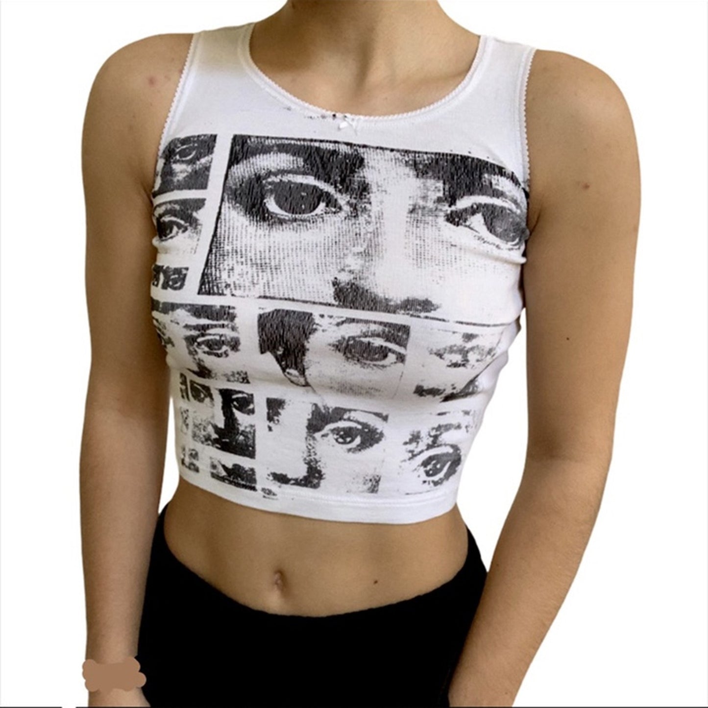 Fashion Printed Round Neck T-shirt Slimming Short Tank Top