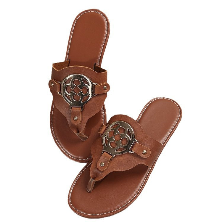 Kvinders Sandaler Hardware Dekorativ Knap Sommer Flade Sko