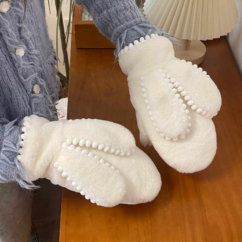 Simple Short Plush Warm Gloves For Women Winter