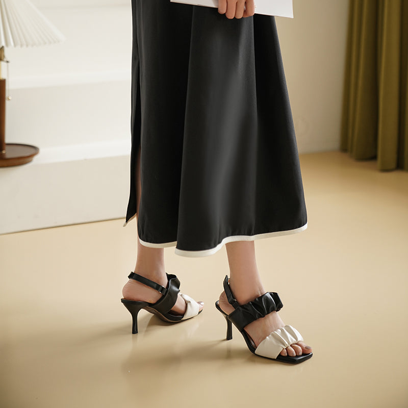Color-blocking Word Wrinkled Leather Niche High-end Sandals