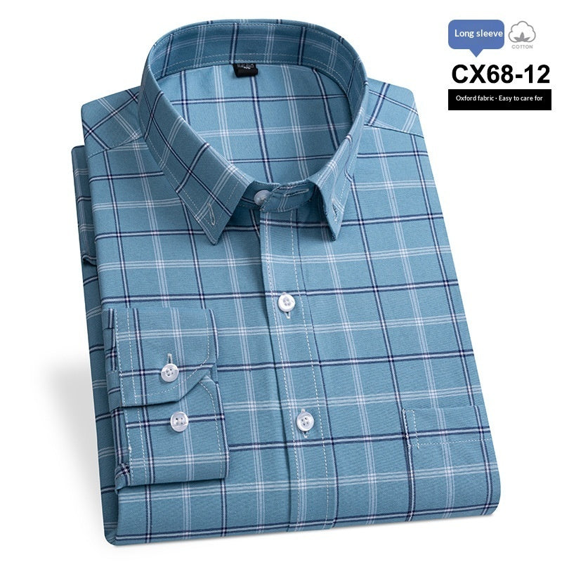 Mens Slim-fit Cotton Oxford Striped Business Shirt With Pockets