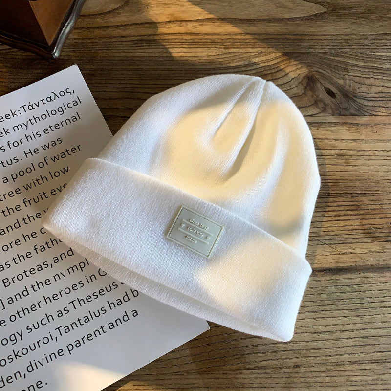 Label Simple Small Letter Knitting Wool Hat