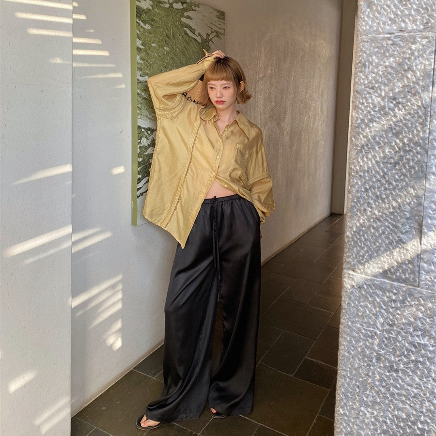 Women's Draping Loose Elastic Waist Drawstring Satin Casual Wide-leg Pants