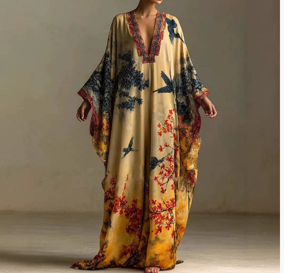 Womens Elegant Printed Long-Sleeve Dress