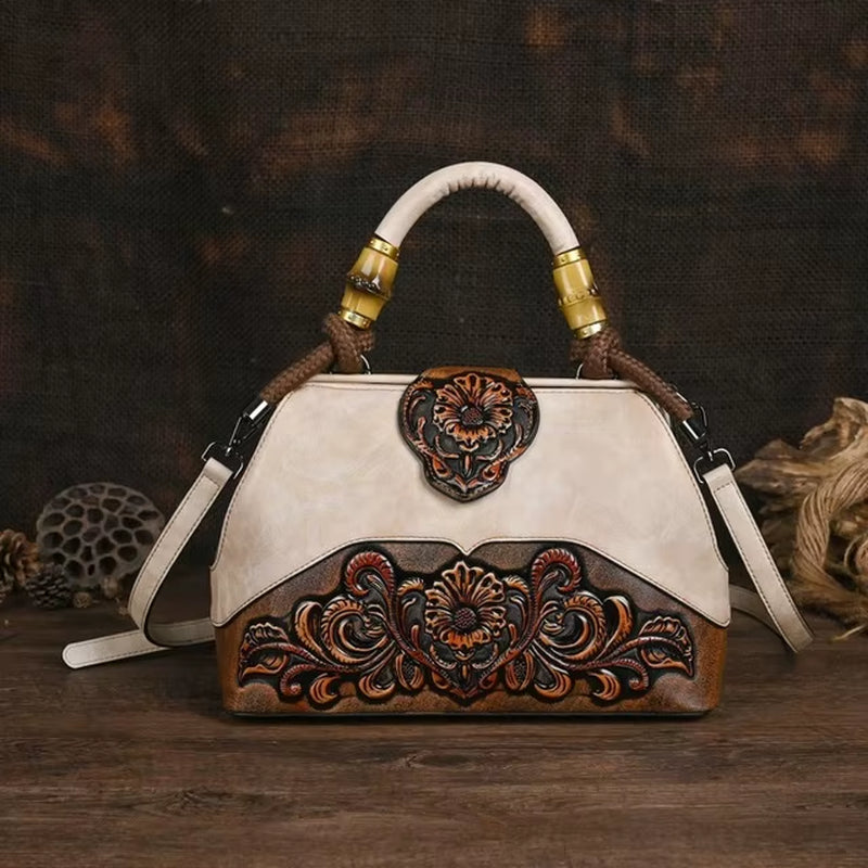 Artisan Luxury Leather Shoulder Bags for Women - 2025 Vintage Carved Designer Handbags