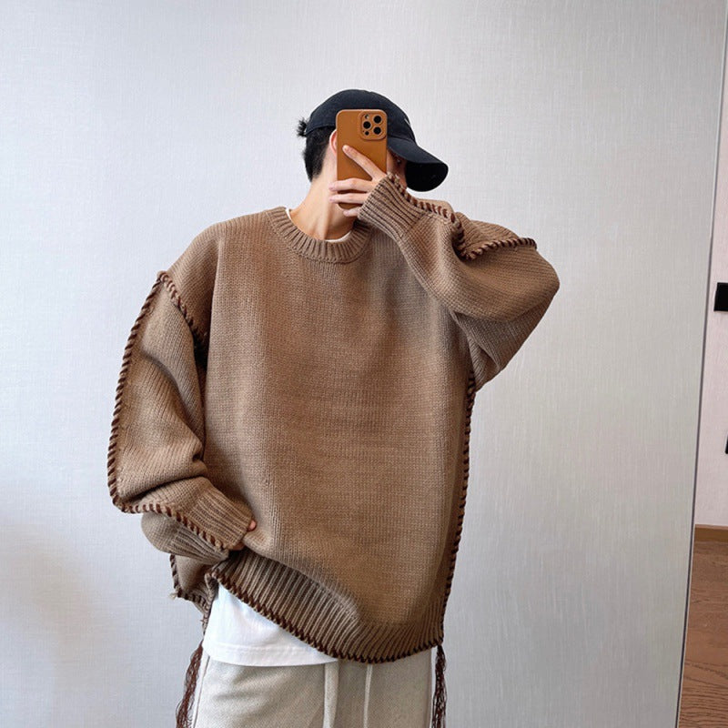Lazy Wind Round Neck Pullover Knitted Jacket Sweater