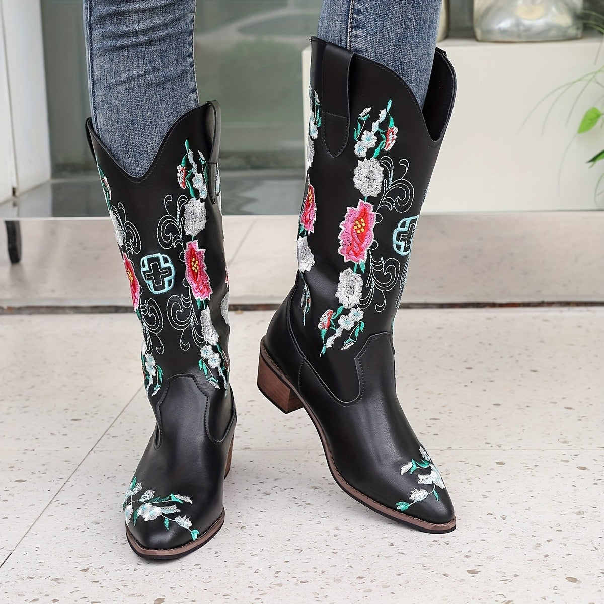 Women's High Mid Heel Sleeve Square Toe Boots