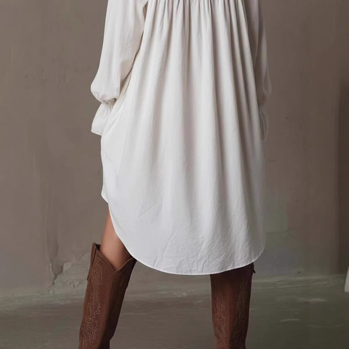 Notch-lapel Long-sleeve Flared-sleeve Button-front Mid-length Shirt