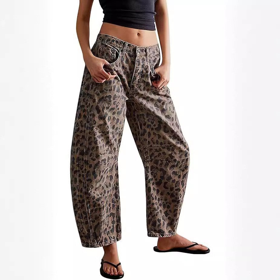 Womens Jeans Loose Straight Leg Washed Denim With A Wide Leg Draping Fit