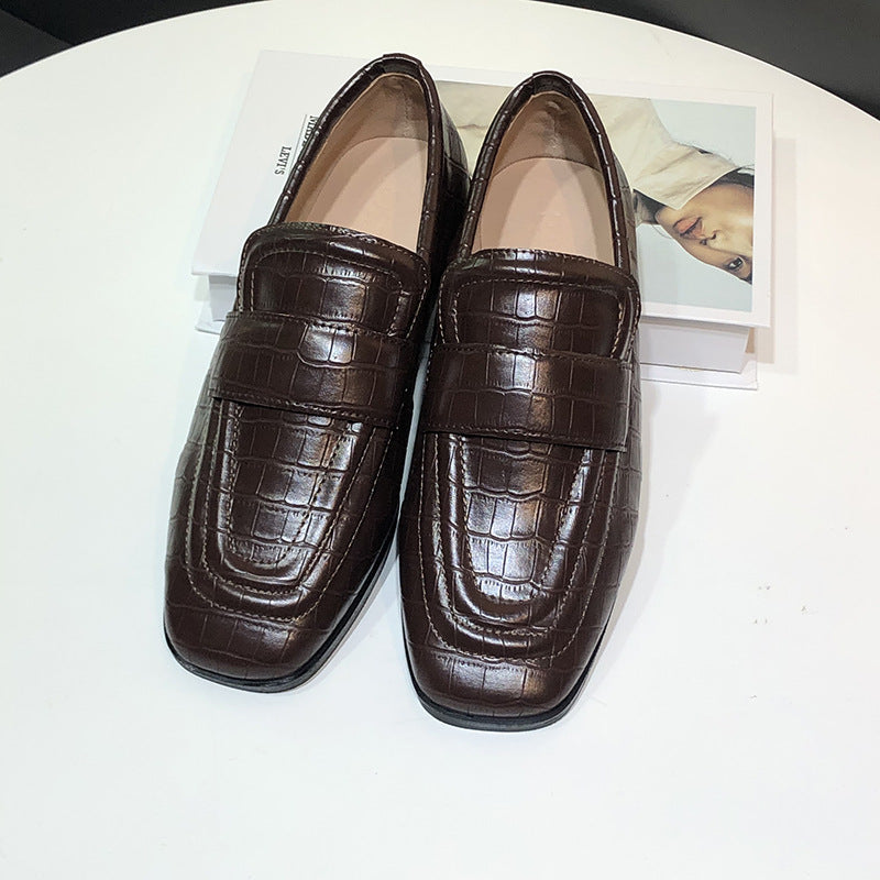 Square Toe Flat Casual Women's Leather Shoes