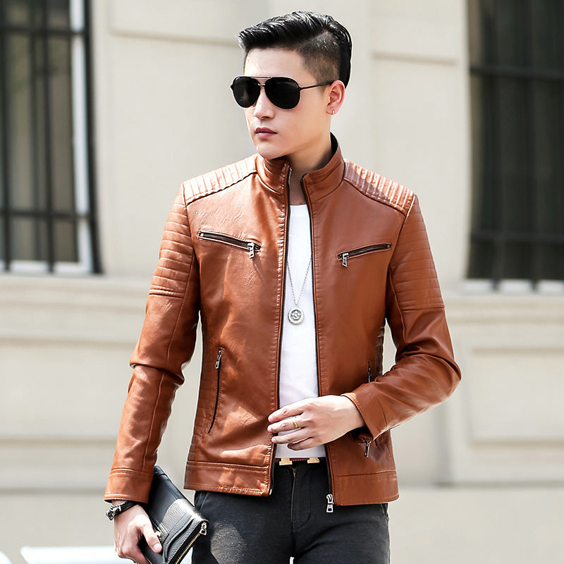 Handsome Motorcycle Leather Jacket Spring And Autumn