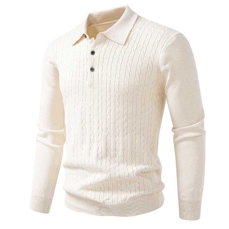 Ny Snoet Blomster Herre Trendy Cardigan Ensfarvet Polo Krave Striktrøje Herre