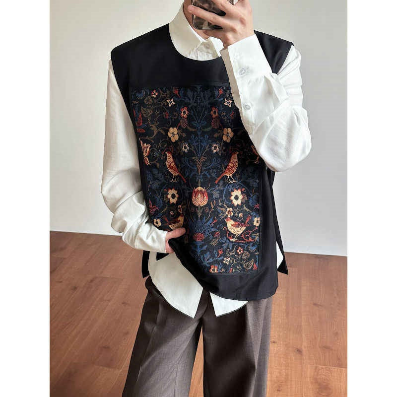 Retro Embroidered Jacquard High-end Spring Vest For Men