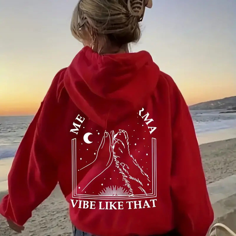Printed Heel Wrapped Collar Velvet Padded Hooded Sweatshirt Women