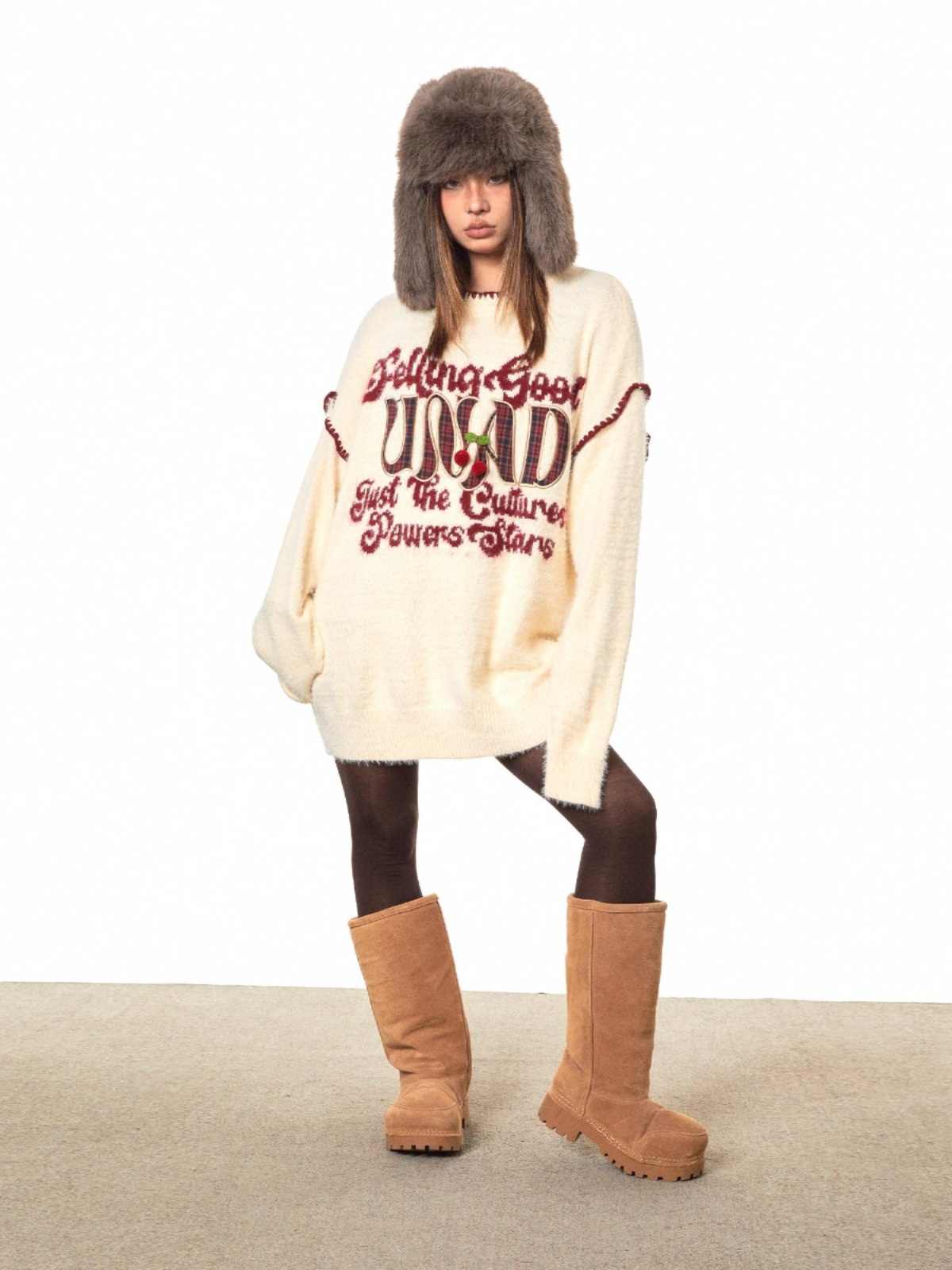 Christmas Sweater Retro Embroidered Crew Neck Sweater