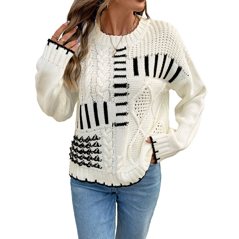 Trendy Round Neck Striped Line Sweater For Women