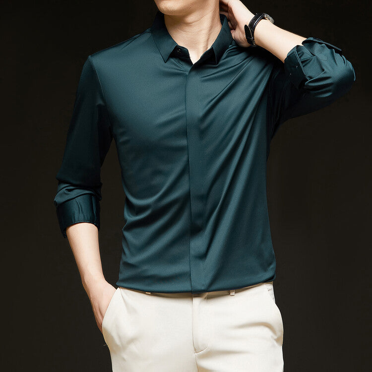 Formal Wear Seamless Ice Silk Shirt Half Sleeve Cardigan