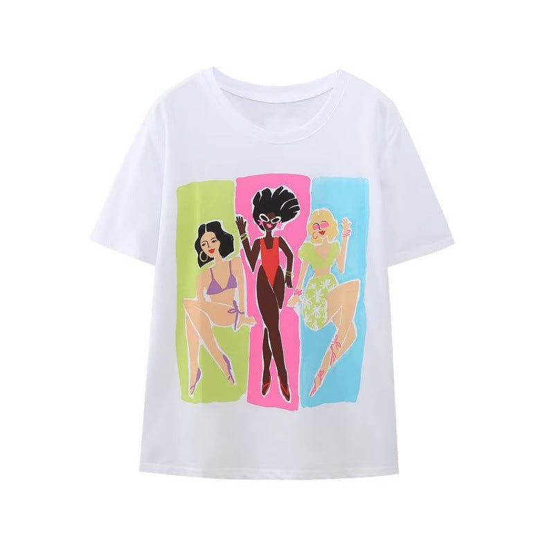 Casual Fashion Crew-neck Short-sleeve Top Girls 3D-printed T-shirt