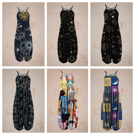 Printed Harem Hanging Crotch Jumpsuit