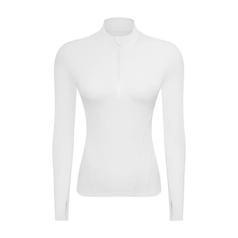 Double-sided Nylon Half Zipped Stand Collar Yoga Jacket Women's Stretch Tight-fitting Cinched Slimming Sports Jacket