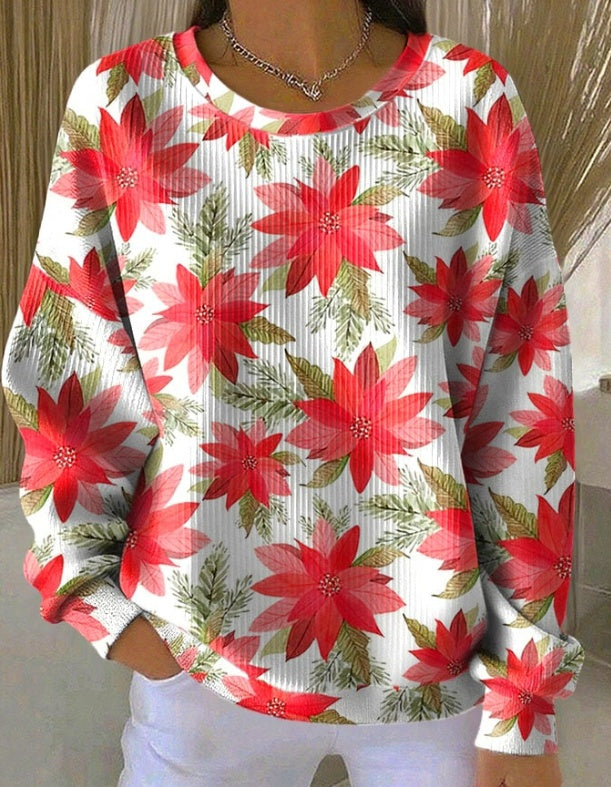 Womens Retro Printed Four-Button Stand-Up Collar Sweatshirt