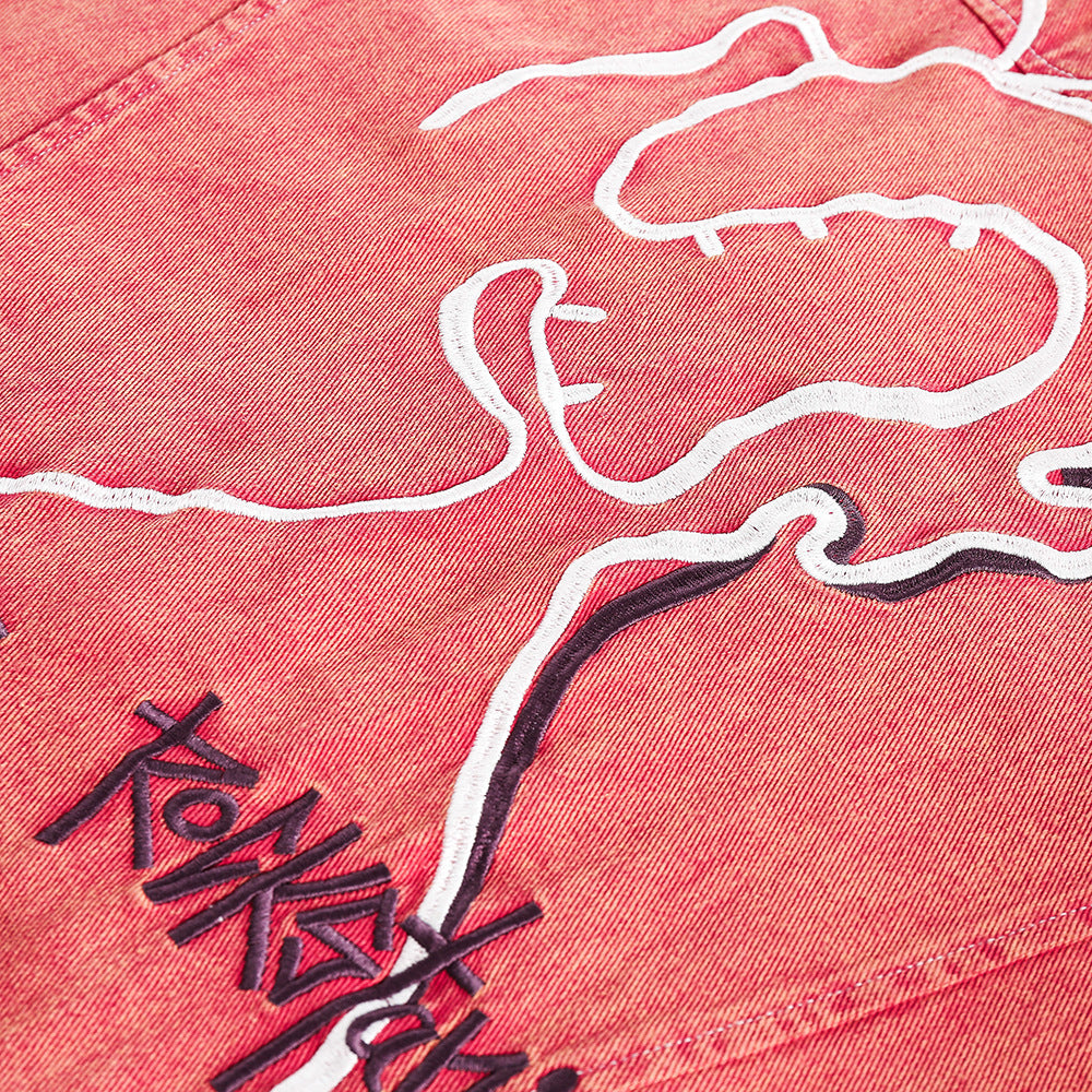 Abstract Embroidered Washed Denim Jacket
