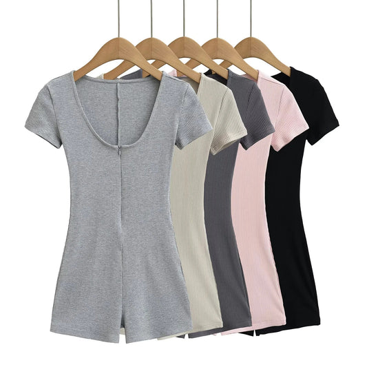Sexy Ribbed Yoga Fitness Jumpsuit With Short Sleeves For Curvy Women