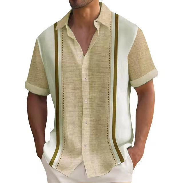 Digital Printing Summer Striped Shirt Male