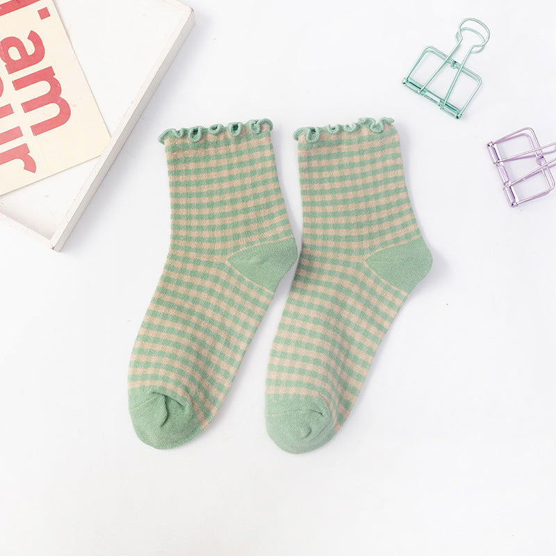 Japanese British Style Ladies Lace Check Socks