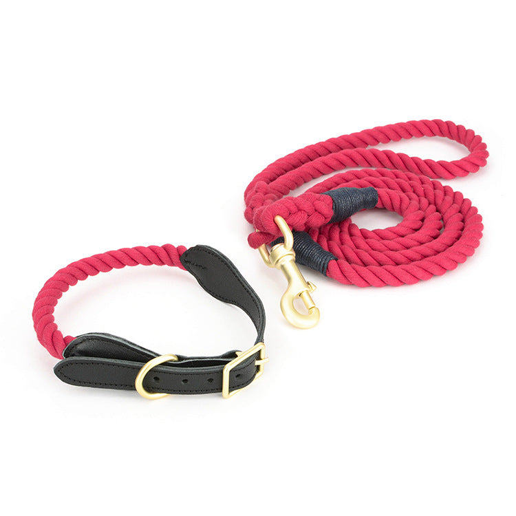Pet Cowhide Woven Cotton Rope Dog Leash