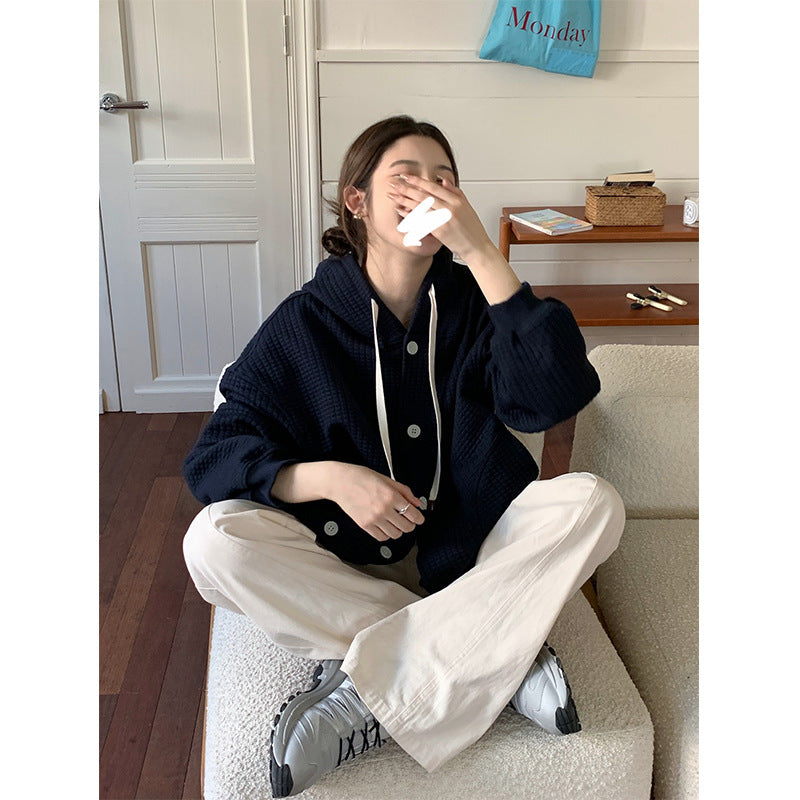 Real Shot Boyfriend Style Lazy And Loose Niche Waffle Coat