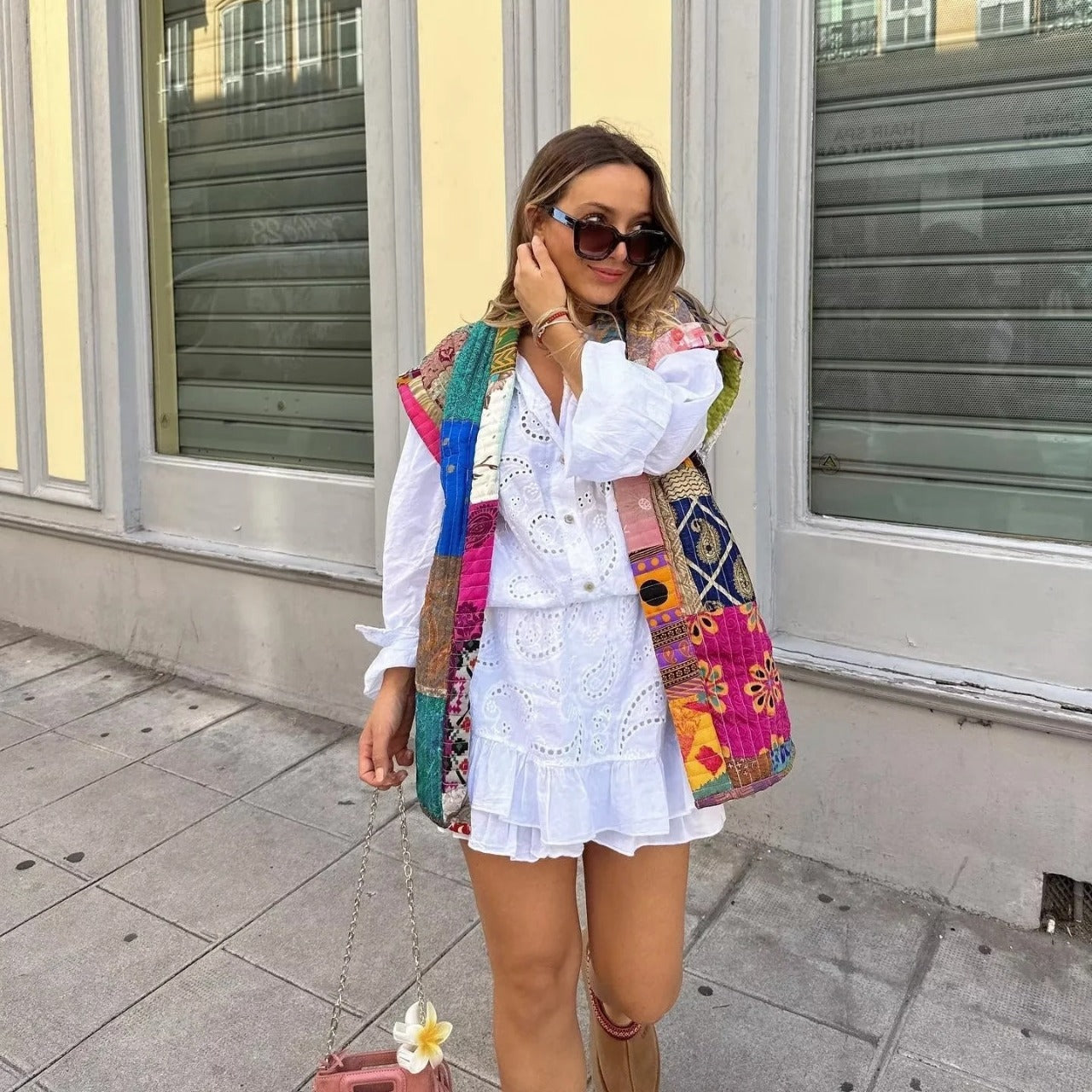 Street Fashion Printet Kortærmet Vestfrakke