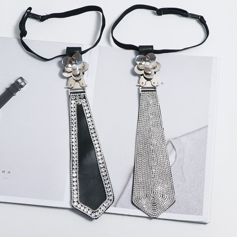 Women's Preppy Style All-match Professional Casual Decoration Tie Black Leather