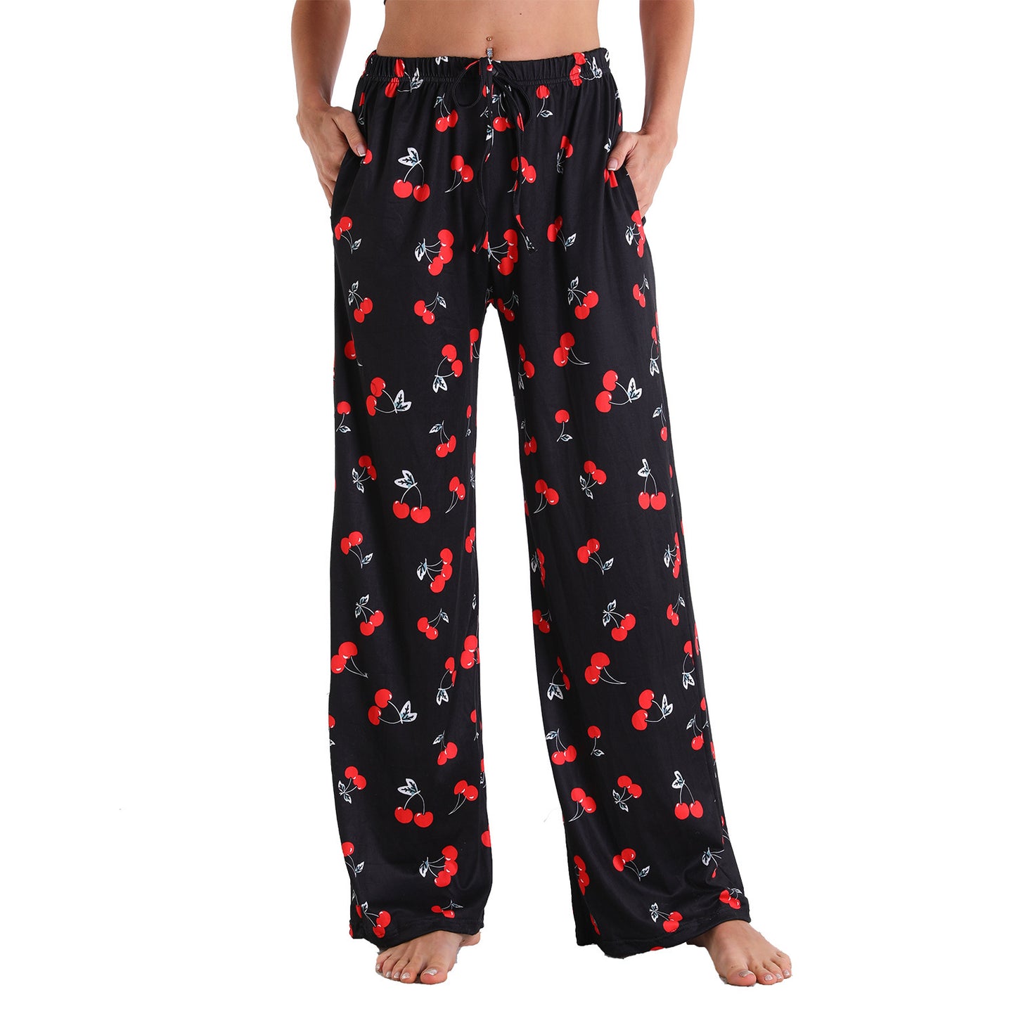 Stretch Cotton Straight-leg Pants Printing Elastic Cord Trousers